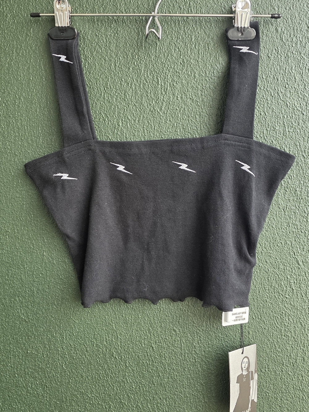 Black Ribbed Lightning Crop Tank Top - Picture 1 of 11